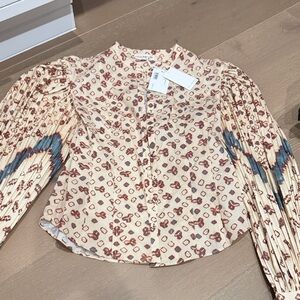 Ulla Johnson Floral Blouse in Cream and Blue